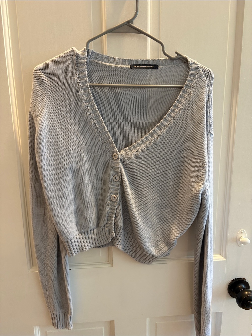 Brandy Melville Light Blue V-Neck Cropped Cardigan